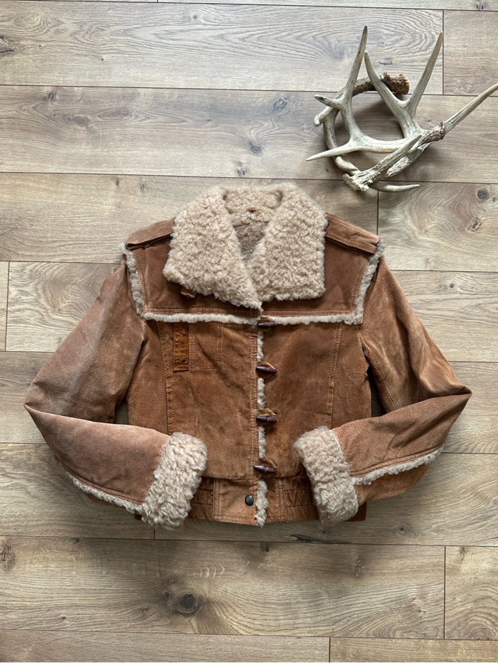 Vintage 70s Suede Shearling Jacket Cropped Western XS/S 🤎